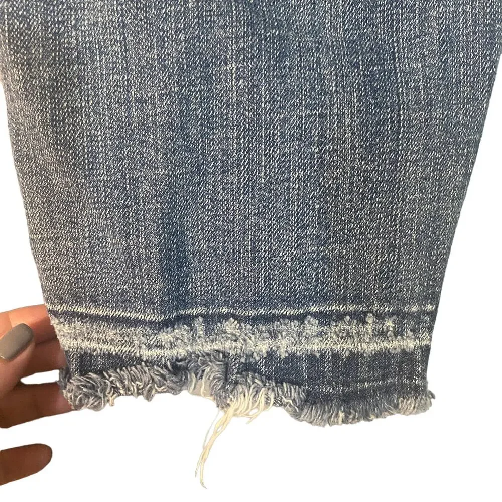 Miss Me Blue Seville Fringe Bermuda Stripe Detail Denim Jean Shorts Women Sz 27